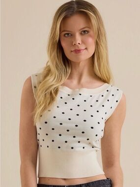 Altar’d State BNWT Hanah Dot Boatneck Sleeveless Ivory Knit Top - Size Large